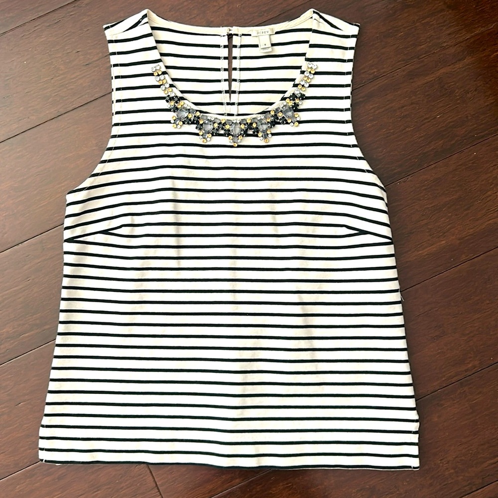 J.Crew Stripe Top, Jewel Neckline, Embellished, Sleeveless, Small